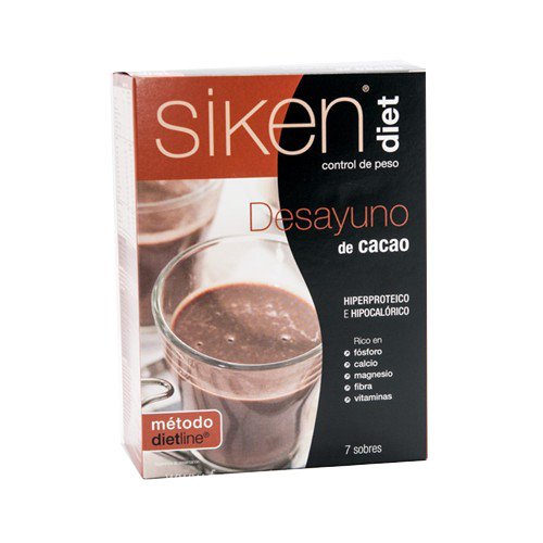 SIKEN Diet - Desayuno de Cacao. Caja con 7 sobres de 24 g. 84 Kcal/sobre.