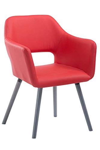 Silla De Comedor Auckland Tapizada En Piel Sintética I Butaca De Salón con Respaldo & Reposabrazos I Elegante Silla de Espera | Color:, Color:Rojo, Color del Marco:Gris