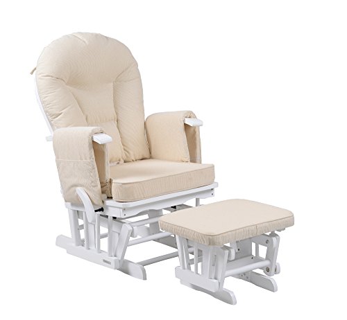 Silla mecedora de maternidad Sereno Nursing Glider con bloqueo de deslizamiento y escabel… (Blanco)