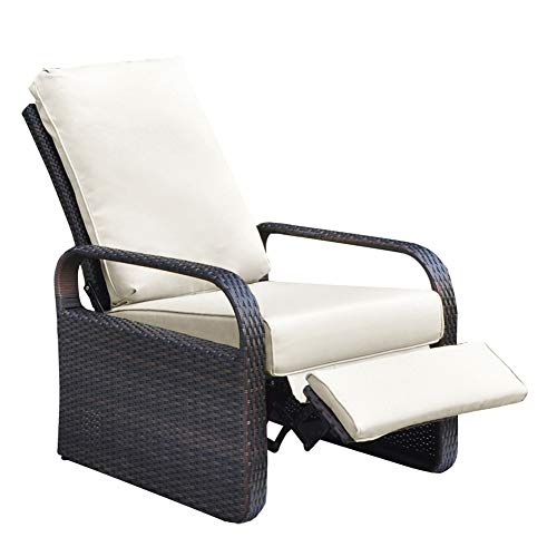 Silla reclinable de mimbre de resina para exteriores con cojines, muebles de patio, sofá de ratán ajustable automático, resistente a los rayos UV, a la decoloración, al agua