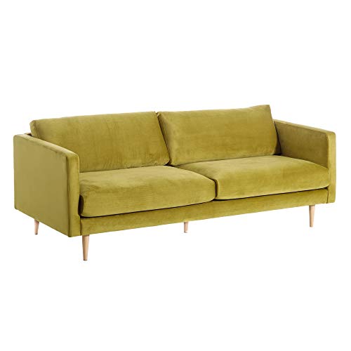 Sofá 3 plazas Verde contemporáneo Terciopelo de Madera desenfundable de 79x89x210 cm - LOLAhome Sofá 3 plazas Verde contemporáneo Terciopelo de Madera desenfundable de 79x89x210 cm - LOLAhome