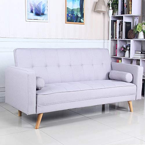 Sofá Cama 3 plazas Clic Clac Davao Gris tapizado con Tela 100% Poliéster, Patas de Madera Sofá Cama 3 plazas Clic Clac Davao Gris tapizado con Tela 100% Poliéster, Patas de Madera