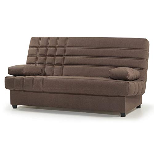 Sofá Cama de 3 plazas Clic clac con arcón Interior y Patas de plástico Color Negro Modelo Romeo Color Chocolate