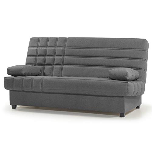 Sofá Cama de 3 plazas Clic clac con arcón Interior y Patas de plástico Color Negro Modelo Romeo Color Gris Oscuro