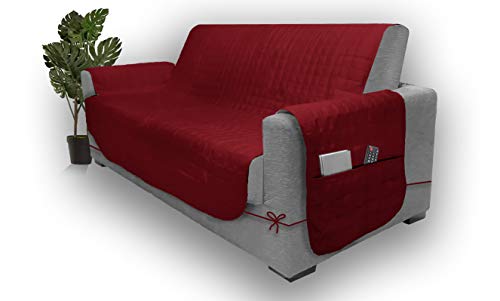 Splendor - Funda para sofá con bolsillos laterales de almacenamiento con relleno 100% poliéster (4 plazas; 3 plazas; 2 plazas) (burdeos, 3 plazas)