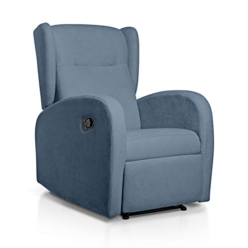 SUENOSZZZ-ESPECIALISTAS DEL DESCANSO Sillón Relax orejero Home reclinable con Pared Cero tapizado en Tela Antimanchas Tela Azul