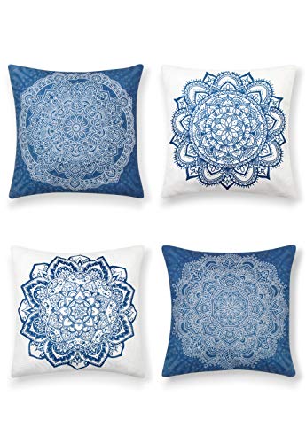 SUMGAR Fundas de Cojín Mandala de Azul y Blanco de Boho Algodón Lino Indio Fundas de Almohada Decorativas de Bohemio Para Sala de estar Sofá Cama Coche 45x45cm Paquete de 4 SUMGAR Fundas de Cojín Mandala de Azul y Blanco de Boho Algodón Lino Indio Fundas de Almohada Decorativas de Bohemio Para Sala de estar Sofá Cama Coche 45x45cm Paquete de 4