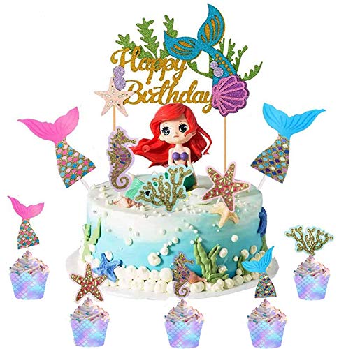 Sunshine smile Cake Topper de Sirena,Cupcake Topper Set,de Sirena Cupcakes decoración,Cupcake Toppers Picks,Torta de Fiesta de cumpleaños(Sirena 30 Piezas)