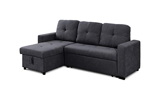 SWEET SOFA® - Sofá Chaiselongue Clony Convertible en Cama, 3 plazas, Reversible Derecha e Izquierda, Sofá esquinero en Elegante Tela Antimanchas Gris Claro y Gris Oscuro (Gris Oscuro)