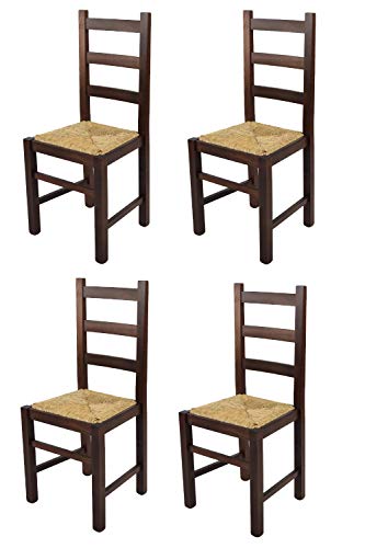 t m c s Tommychairs - Set 4 sillas Rustica para Cocina y Comedor, Estructura en Madera de Haya Color Nogal Oscuro y Asiento en Paja
