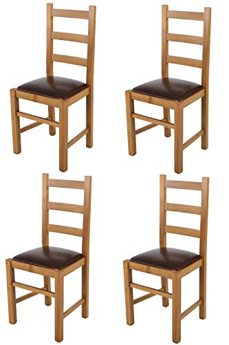 t m c s Tommychairs - Set 4 sillas Rustica para Cocina y Comedor, Estructura en Madera de Haya Color Roble y Asiento tapizado en Polipiel Color Cuero Oscuro