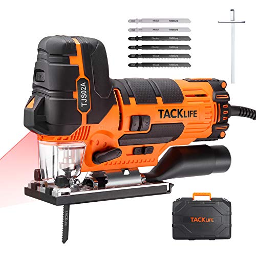 TACKLIFE Sierra de Calar 800W, 0~3000RPM con Láser & LED, 6 Cuchillas, 6 Velocidad Variable, Corte más Preciso, Base de Aluminio, Cambio de Cuchillas Rápido - TJS02A