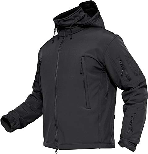 TACVASEN Waterproof Jacket Mens Fleece Military Tactical Combat Softshell Coat Sports Outdoor Hoodies Black