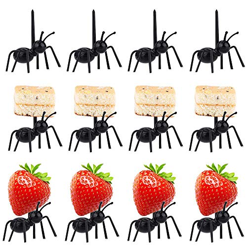 Tenedores de Fruta de Forma Hormigas Trabajadoras Tenedores de Frutas Postre Ensalada Tenedores Vajilla Múltiples Usos 12pcs para Fiesta - Negro