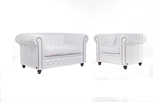 The Chesterfield Brand - Sofás Chester Brighton Blanco -1 + 2 plazas - Hecho Artesanal en Cuero Natural The Chesterfield Brand - Sofás Chester Brighton Blanco -1 + 2 plazas - Hecho Artesanal en Cuero Natural