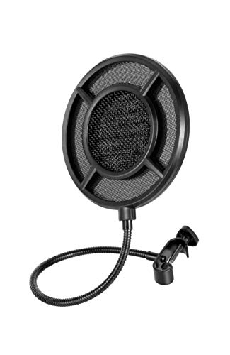 THRONMAX Máscara de filtro de micrófono profesional para cualquier otro micrófono, pantalla de doble capa con un brazo estabilizador de clip de cuello de cisne flexible de 360°
