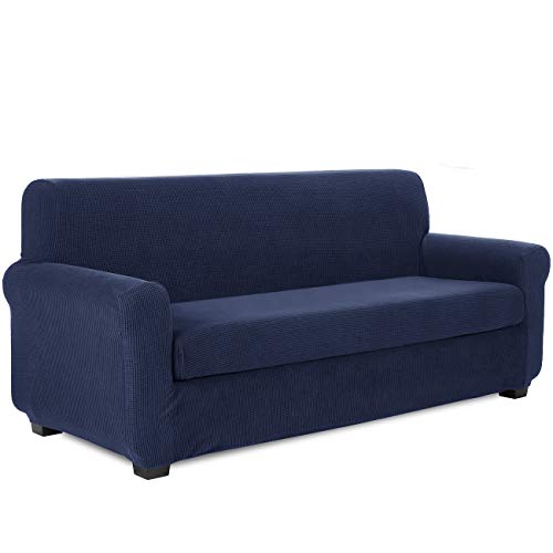 TIANSHU Funda Sofa 3 Plazas,2-Piezas Jacquard poliéster Funda de Sofá 3 Plazas elasticas Suaves Resistentes(3 Plazas,Azul Oscuro)