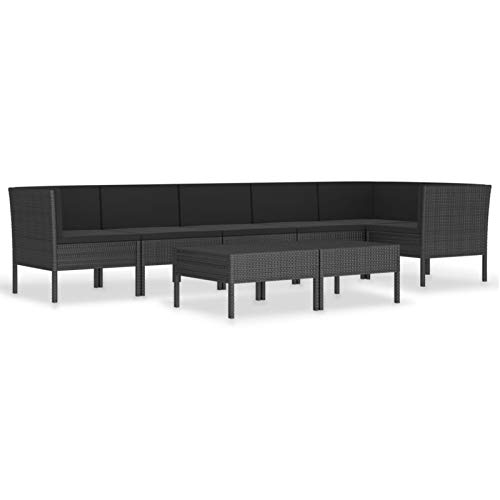 Tidyard Conjuntos Sofa Exterior 3# Set de Muebles de jardín 8 pzas y Cojines ratán sintético Negro
