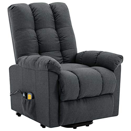 Tidyard Sillón Reclinable de Masaje Sillón Relax Eléctrico Sillón Reclinable de Tela Gris Oscuro 77 x 92 x 103 cm