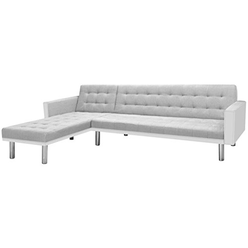 Tidyard Sofá Cama Esquinero con 2 Ajustes de Reclinado,Estilo Contemporáneo,Estructura de Madera,Tapicería de Tela,Blanco y Gris Tidyard Sofá Cama Esquinero con 2 Ajustes de Reclinado,Estilo Contemporáneo,Estructura de Madera,Tapicería de Tela,Blanco y Gris
