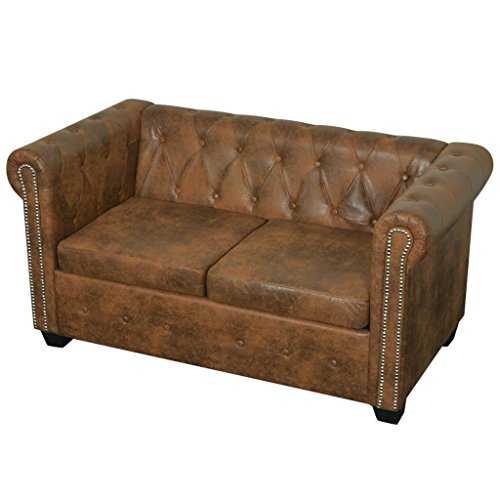 Tidyard Sofá Chesterfield 2 plazas de Cuero Artificial marrón 145,5 x 76 x 70 cm Tidyard Sofá Chesterfield 2 plazas de Cuero Artificial marrón 145,5 x 76 x 70 cm