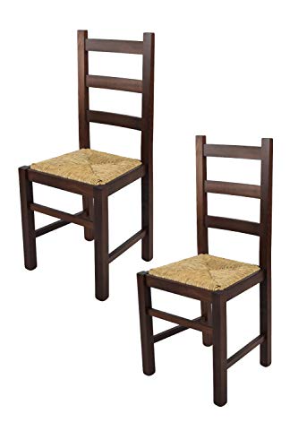 Tommychairs - Set 2 sillas Rustica para Cocina y Comedor, Estructura en Madera de Haya Color Nogal Oscuro y Asiento en Paja