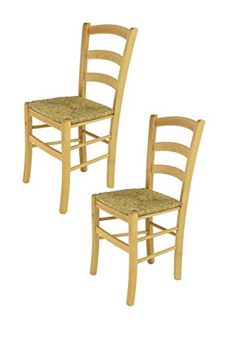 Tommychairs - Set 2 sillas Venice para Cocina y Comedor, Estructura en Madera de Haya Color Natural y Asiento en Paja