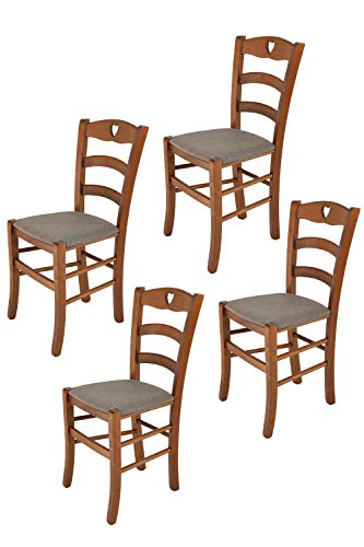 Tommychairs - Set 4 sillas Cuore para Cocina y Comedor, Estructura en Madera de Haya Color Nuez Claro y Asiento tapizado en Tejido Color corzo