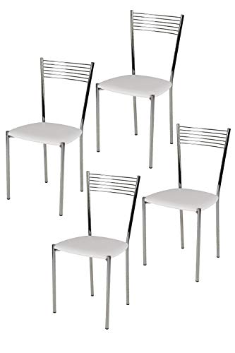 Tommychairs - Set 4 sillas Elegance para Cocina, Comedor, Bar y Restaurante, Estructura en Acero Cromado y Asiento tapizado en Polipiel Color Blanco