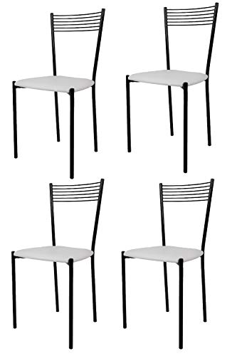 Tommychairs - Set 4 sillas Elegance para Cocina, Comedor, Bar y Restaurante, Estructura en Acero Pintado Negro y Asiento tapizado en Polipiel Color Blanco
