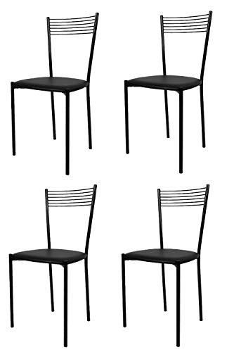 Tommychairs - Set 4 sillas Elegance para Cocina, Comedor, Bar y Restaurante, Estructura en Acero Pintado Negro y Asiento tapizado en Polipiel Color Negro