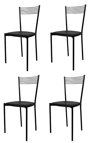 Tommychairs - Set 4 sillas Elegance para Cocina, Comedor, Bar y Restaurante, Estructura en Acero Pintado Negro y Asiento tapizado en Polipiel Color Negro Tommychairs - Set 4 sillas Elegance para Cocina, Comedor, Bar y Restaurante, Estructura en Acero Pintado Negro y Asiento tapizado en Polipiel Color Negro