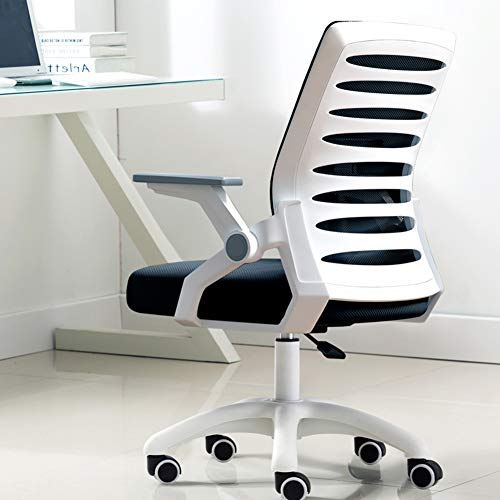 TopJiä Ergonómica Silla De Oficina Giratoria,Altura Ajustable Silla De Escritorio con Ruedas Y Apoyabrazos Abatibles,Transpirable Malla Silla Ejecutiva con Soporte Lumbar, Blanco+Negro