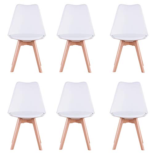 Uderkiny Conjunto de 4/6 sillas Sillas de Comedor con Cojines y Patas de Haya aptas para Comedor salón Cocina Oficina, etc (Blanco-6) Uderkiny Conjunto de 4/6 sillas Sillas de Comedor con Cojines y Patas de Haya aptas para Comedor salón Cocina Oficina, etc (Blanco-6)