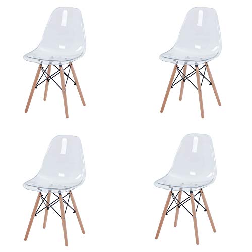 Uderkiny Juego de 4/6 sillas Sillas Transparentes con Patas de Haya Adecuado para sillas de Comedor en Sala de Estar Cocina y Oficina (Transparente-4)