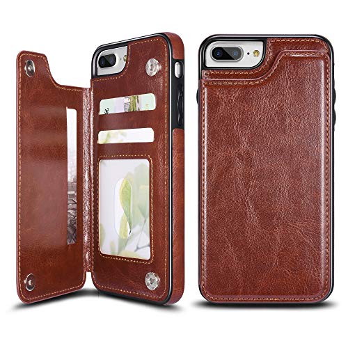 UEEBAI Case for iPhone 6 6S, Luxury PU Leather Case with [Two Magnetic Clasp] [Card Slots] Stand Function Durable Shockproof Soft TPU Case Back Wallet Cover for iPhone 6/6S - Brown