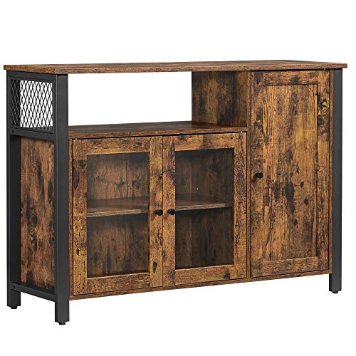 VASAGLE Aramrio de Almacenamiento, Aparador con 3 Puertas, para Comedor, salón, Cocina, 110 x 33 x 75 cm, Estilo Industrial, Marrón Rústico y Negro LSC096B01 VASAGLE Aramrio de Almacenamiento, Aparador con 3 Puertas, para Comedor, salón, Cocina, 110 x 33 x 75 cm, Estilo Industrial, Marrón Rústico y Negro LSC096B01