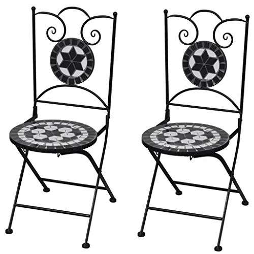 vidaXL Set 2 sillas Mosaico Asiento cerámica jardín terraza balcón Negro Blanco