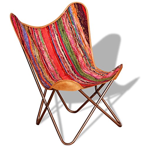 vidaXL Silla de Mariposa BKF Tela Chindi 74x66x90 cm Multicolor Sillón Butaca vidaXL Silla de Mariposa BKF Tela Chindi 74x66x90 cm Multicolor Sillón Butaca