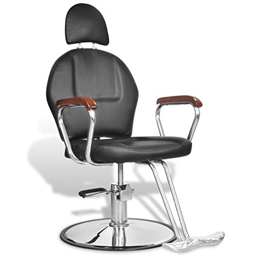 vidaXL Silla Peluquería Reposacabezas Cuero Artificial Negra Asiento Barbería