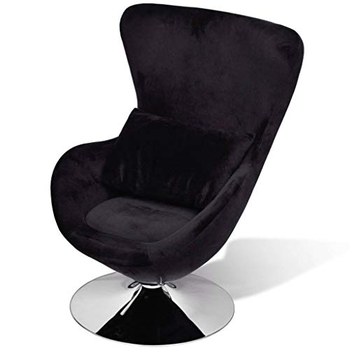 vidaXL Sillón Giratorio en Forma de Huevo con Cojín Negro Contrachapado Hierro