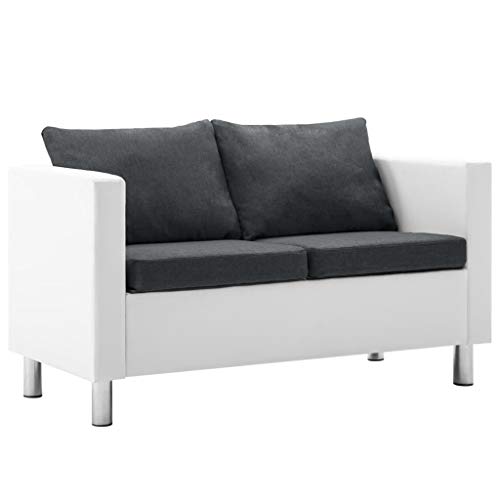 vidaXL Sofá 2 Plazas Cuero Sintético Blanco Gris Oscuro Asiento Sillón Silla vidaXL Sofá 2 Plazas Cuero Sintético Blanco Gris Oscuro Asiento Sillón Silla