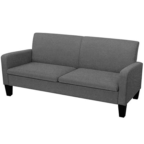 vidaXL Sofá 3 Plazas Tela 180x65x76 cm Gris Oscuro Asiento Silla Sillón Mueble