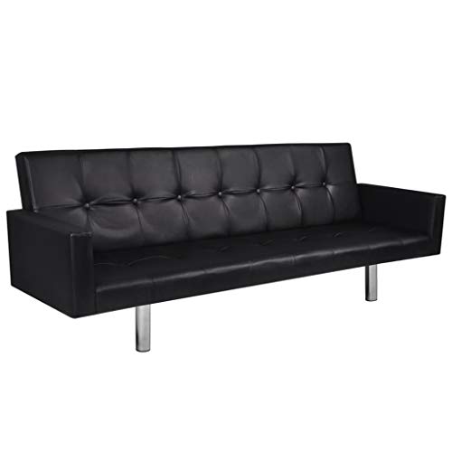 vidaXL Sofá Cama con Reposabrazos de Cuero Artificial Negro Sillón Extendible vidaXL Sofá Cama con Reposabrazos de Cuero Artificial Negro Sillón Extendible