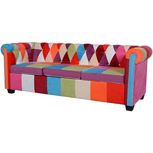 vidaXL Sofá Chesterfield de 3 Plazas Tapizado Tela Sillón Asiento Chaise Lounge vidaXL Sofá Chesterfield de 3 Plazas Tapizado Tela Sillón Asiento Chaise Lounge