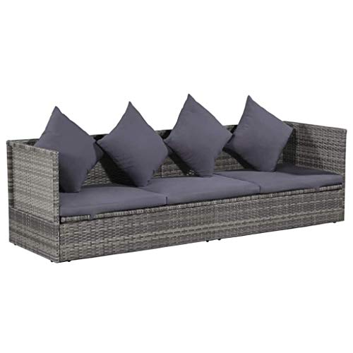 vidaXL Sofá Jardín Ratán Sintético Acero Cojines Gris Tumbona Patio Ajustable vidaXL Sofá Jardín Ratán Sintético Acero Cojines Gris Tumbona Patio Ajustable