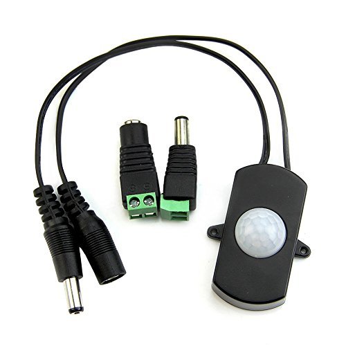 VIPMOON 5A Mini PIR Interruptor de Detector de Sensor de Movimiento Infrarrojo, para Tira de Luz LED + Conector de Alimentación DC Hembra