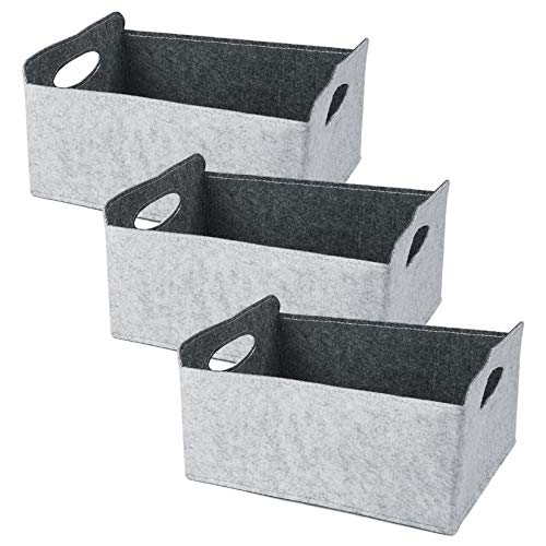 WEICHUAN Cajas de Almacenaje de Fieltro con Asas, Set de 3 Cestas de Almacenamiento para Armario Estantería, Organizador Plegable para Juguete Libro Ropa 30 * 24 * 14.5cm