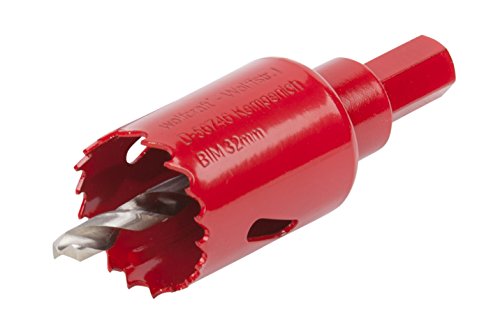 Wolfcraft 5466000 (L) sierras de corona BiM, completo con adaptador y broca piloto, profundidad de corte 40 mm PACK 1, diámetro 32 mm, rojo