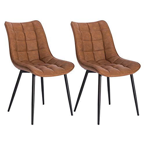 WOLTU Pack de 2 Sillas de Comedor Asiento de Cuero Artificial Silla Diseño Silla Tapizada Estructura Metálica Sillón con Respaldo Silla de Cocina Marrón Claro BH207hbr-2